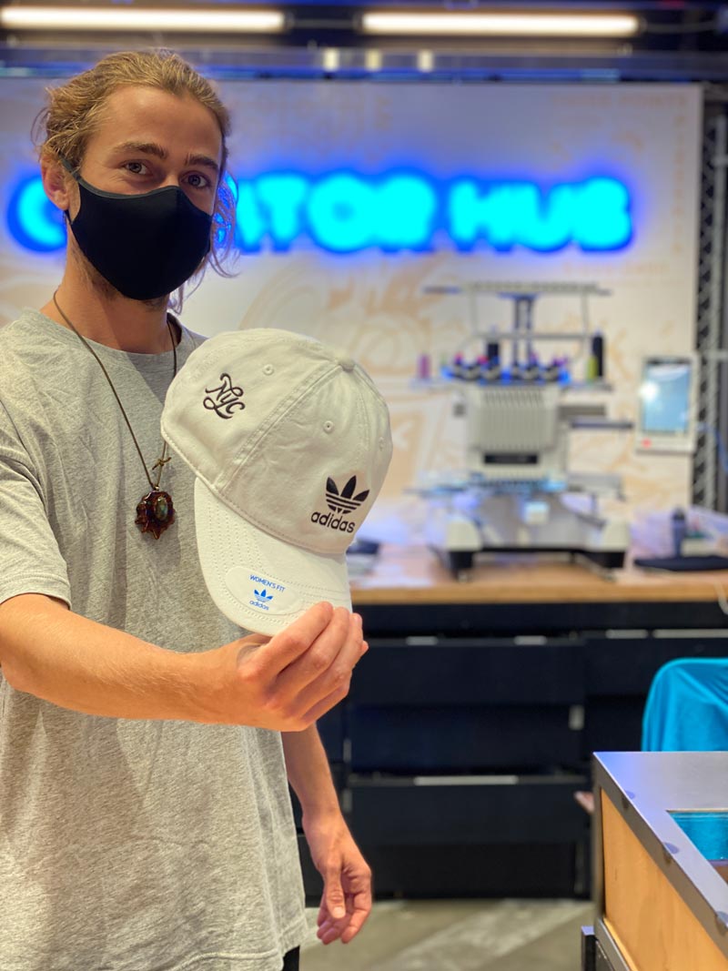 on site custom embroidery at adidas flagship store in manhattan | INKWELLS